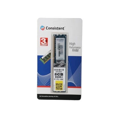 Consistent 8GB DDR-3 1600MHz Desktop Ram Memory with 3 Years Manufacturer Warranty