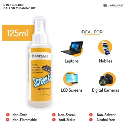 Lapcare Cleaning Kit 5 in 1 - Cloth, Suction Pump, Liquid, Brush